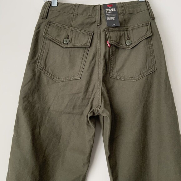 Levi’s Premium Pants Green Ribcage Straight Utility Ankle 26 - Picture 6 of 9